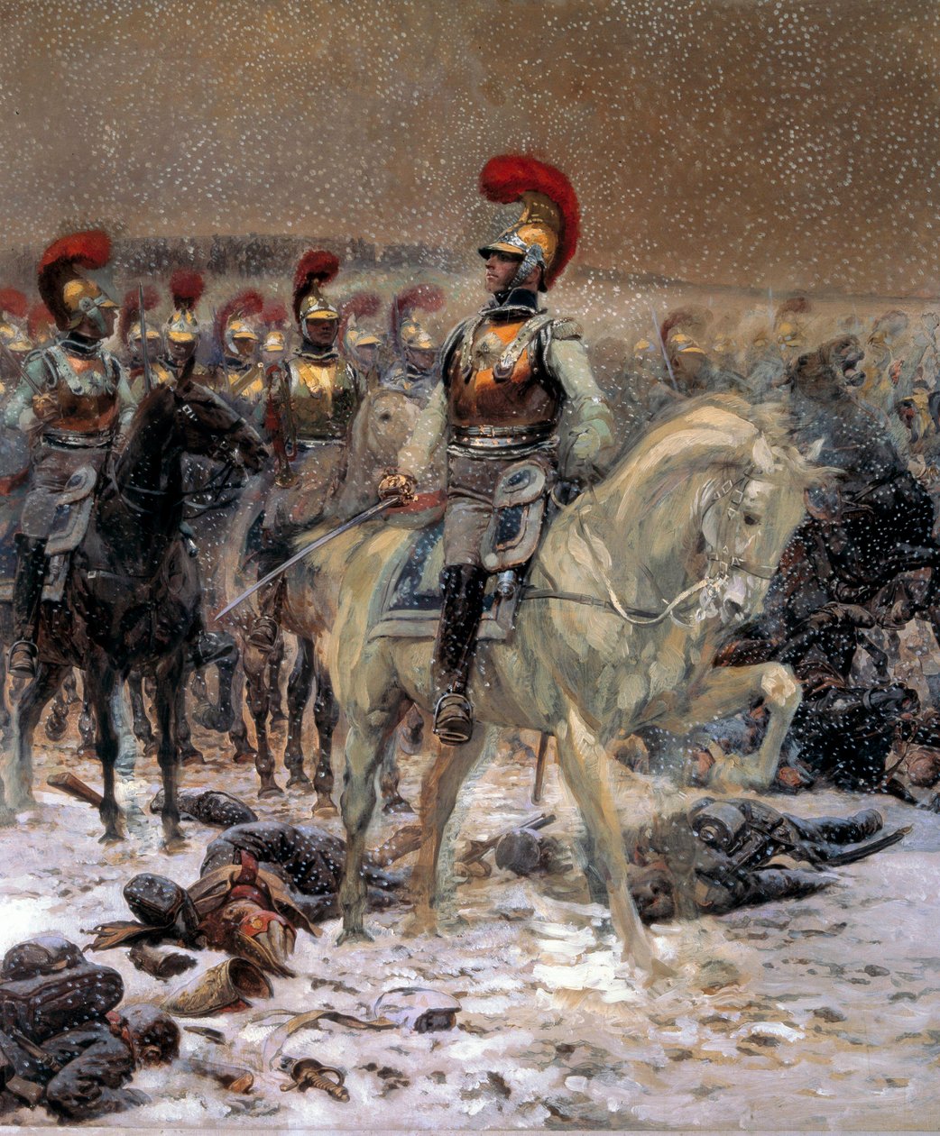 Campanha Russa de 1812: "Antes da acusação, os mosquetões em Winkowo" Pintura de Jean-Baptiste-Edouard Detaille (1848-1912) Século XIX 0,89x0,79 m Paris, Musee de l
