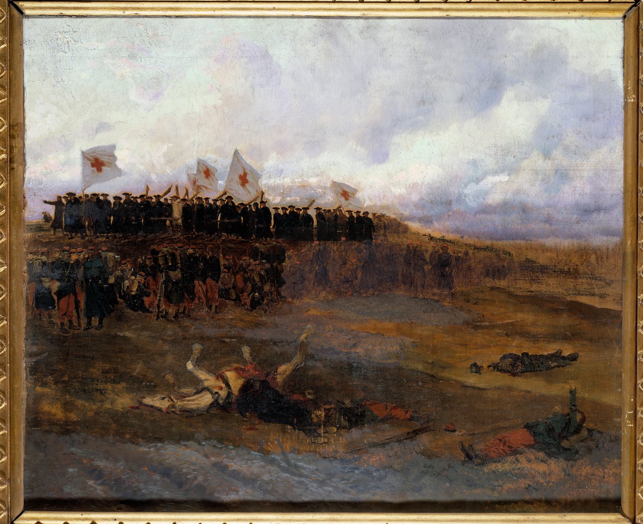 Cerco de Paris 1870: "os irmãos das escolas de doutrina cristã dirigem-se para o campo de batalha" Pintura de Edouard Detaille (1848-1912) 1872 Sol. 0,53x0,65 m de Jean Baptiste Edouard Detaille