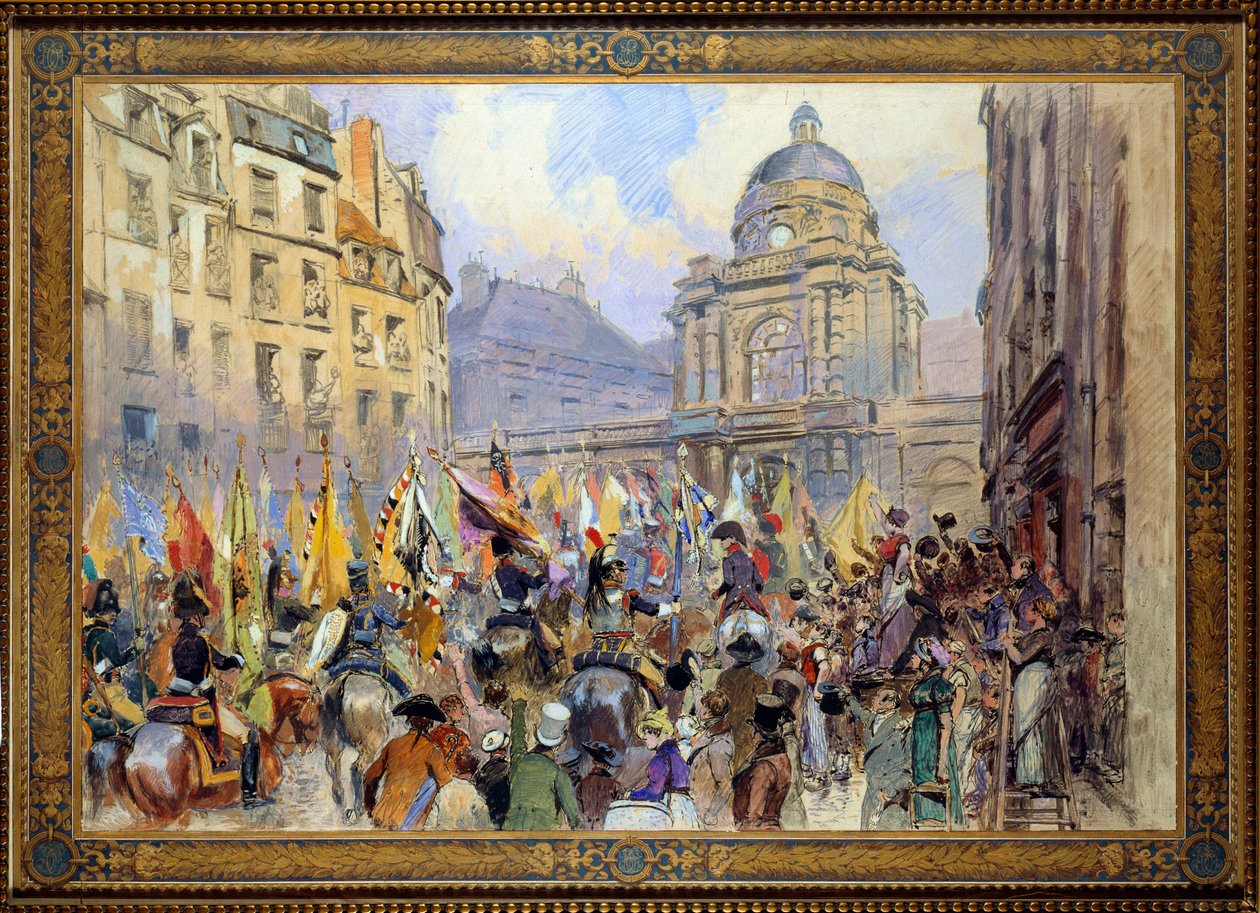 A rendição ao Senado de Trophees após a Batalha de Ulm e Austerlitz em 1806 Esquisse a watercolour by Edouard Detaille (1848-1912) de Jean Baptiste Edouard Detaille