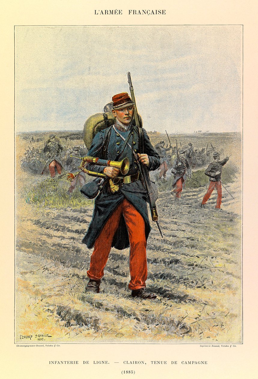 Tipos e Uniformes da Arma Francesa do Capitão Jules Richard, ilustrado por Edouard Detaille (1848-1912): Linha Infantaria; Clairon em Vestido de Campo em 1885, Coleção Privada de Jean Baptiste Edouard Detaille