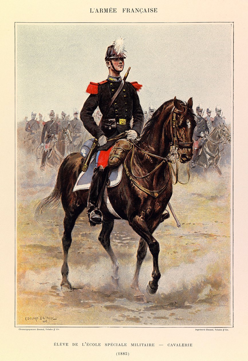 Tipos e uniformes da Armadura Francesa do Capitão Jules Richard, ilustrados por Edouard Detaille (1848-1912): Aluno da escola militar especial: Cavalaria em 1885, coleção particular de Jean Baptiste Edouard Detaille