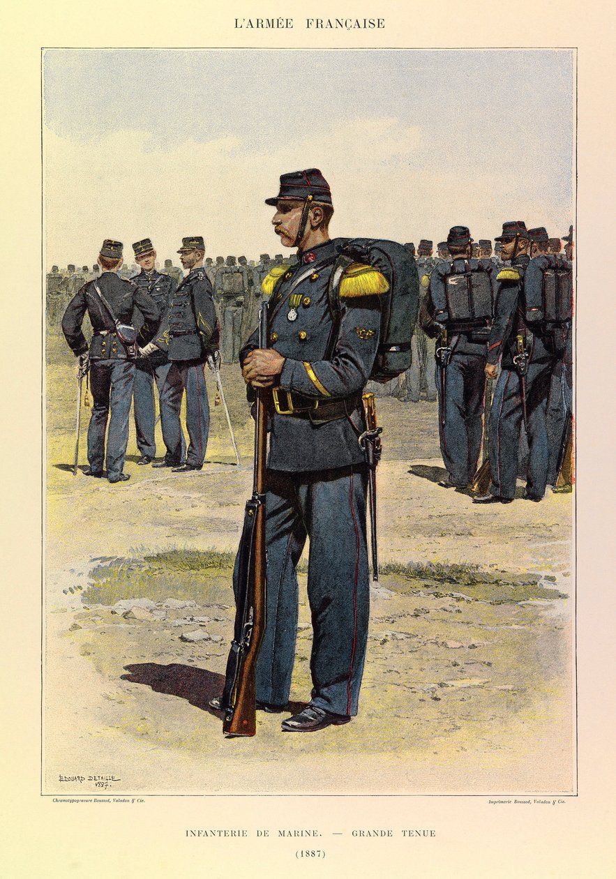 Tipos e uniformes da Armadura Francesa do Capitão Jules Richard, ilustrados por Edouard Detaille (1848-1912): Infantaria da Marinha em Grande Vestido em 1887, Coleção Privada de Jean Baptiste Edouard Detaille