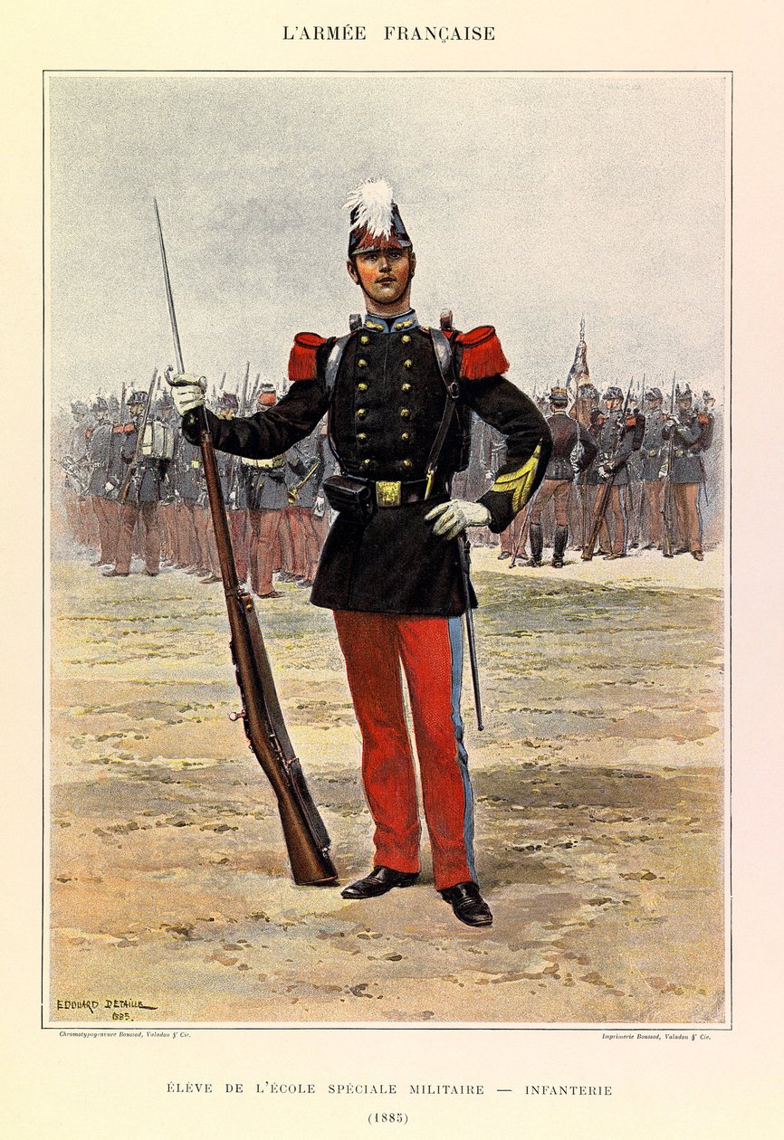 Tipos e uniformes da Armadura Francesa do Capitão Jules Richard, ilustrados por Edouard Detaille (1848-1912): Aluno da escola militar especial: infantaria em 1885, coleção particular de Jean Baptiste Edouard Detaille