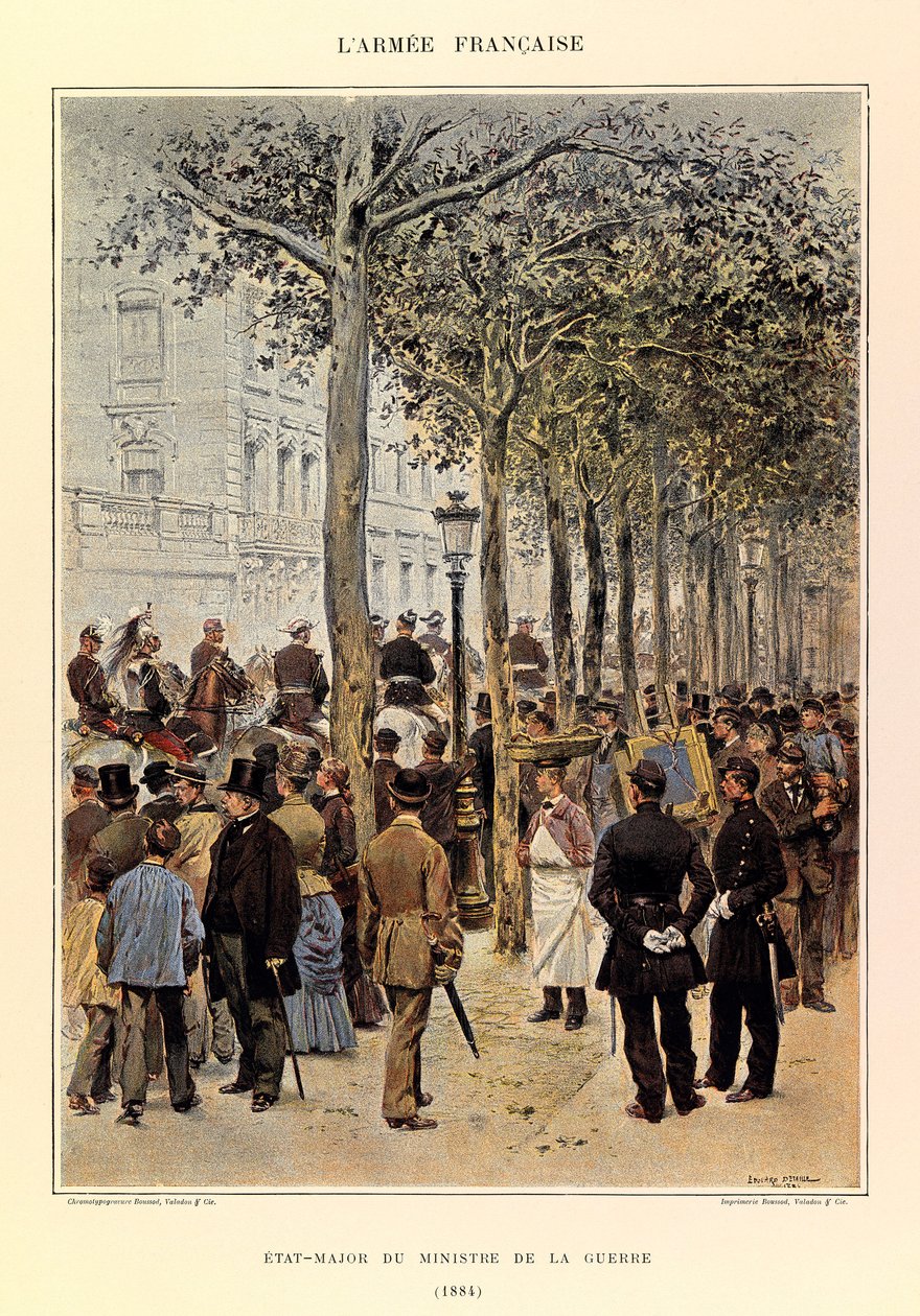 Tipos e uniformes da Armadura Francesa do Capitão Jules Richard, ilustrados por Edouard Detaille (1848-1912): Pessoal do Ministro da Guerra em 1884, Coleção Privada de Jean Baptiste Edouard Detaille