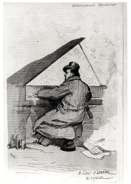 Alexis Emmanuel Chabrier (1841-94) ao piano, gravado por Florian (ver também 165875) de Jean Baptiste Edouard after Detaille