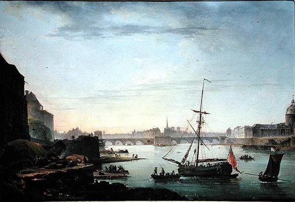 Vista da Pont Neuf, Paris, efeito da manhã (óleo sobre tela) (ver 155782 para par) de Jean Baptiste Genillion
