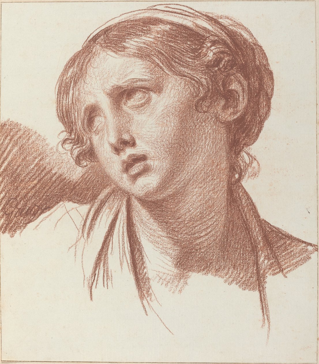 Uma jovem olhando para cima de Jean Baptiste Greuze