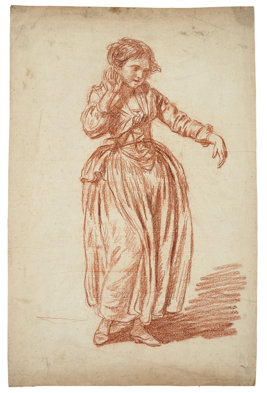 Garota de pé, mão direita na orelha de Jean Baptiste Greuze
