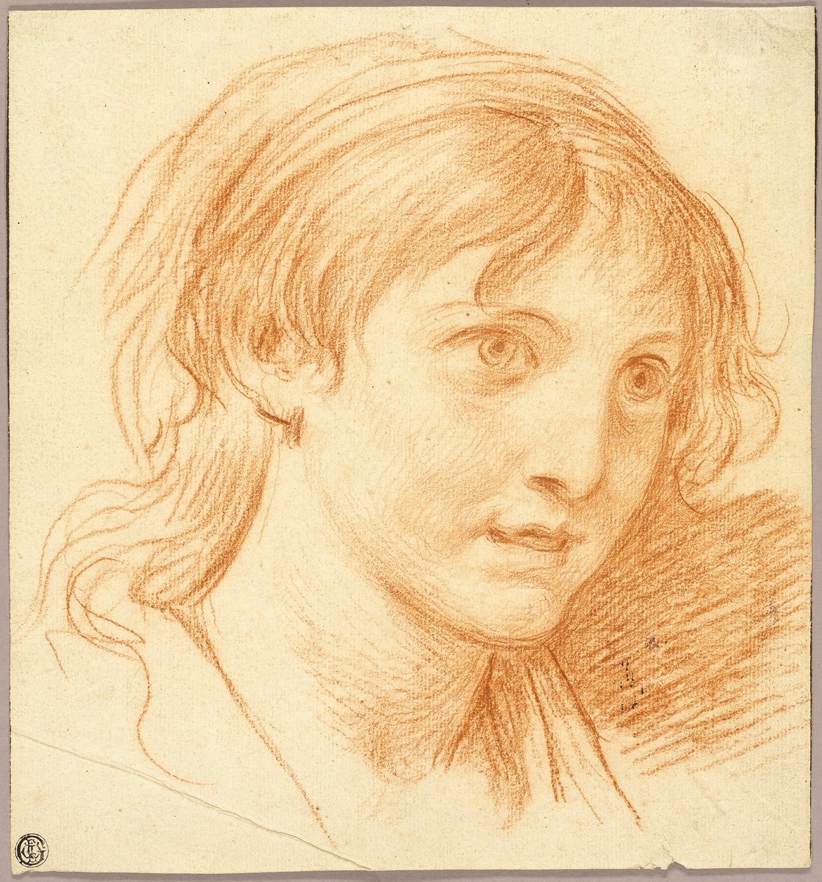 Cabeça de uma rapariga com olhos fixos de Jean Baptiste Greuze