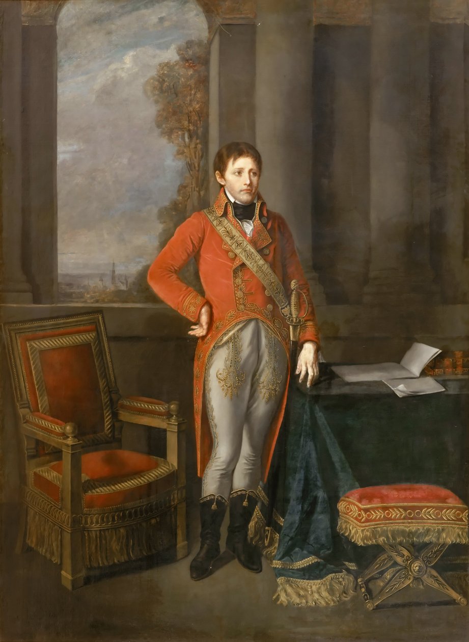 Napoleão Bonaparte como primeiro cônsul diante de uma vista de Antuérpia de Jean Baptiste Greuze