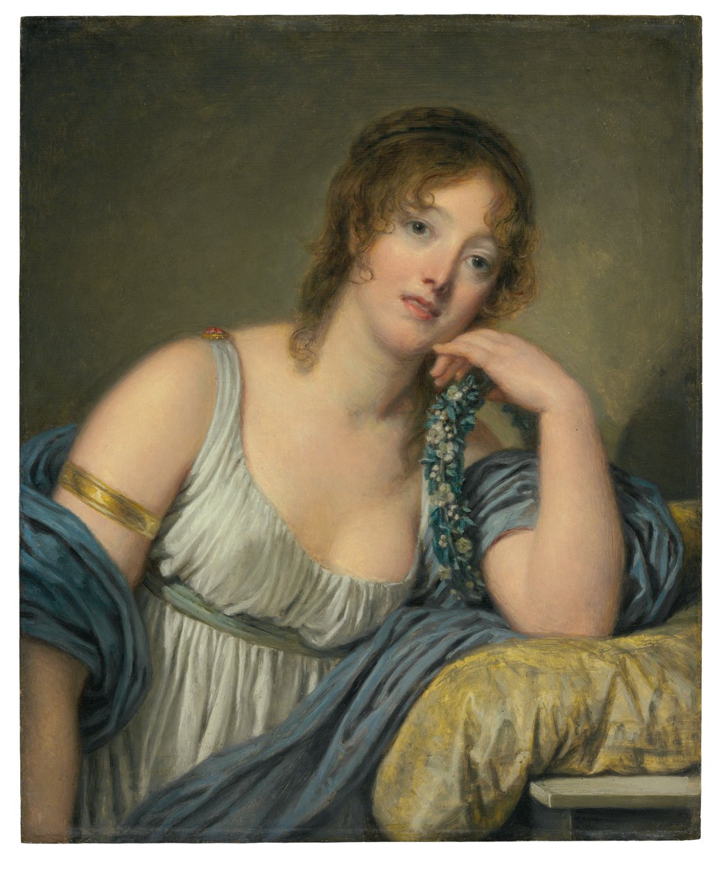 Retrato de Jeanne Philiberte Ledoux (1767-1840), meio comprimento (óleo sobre painel) de Jean Baptiste Greuze