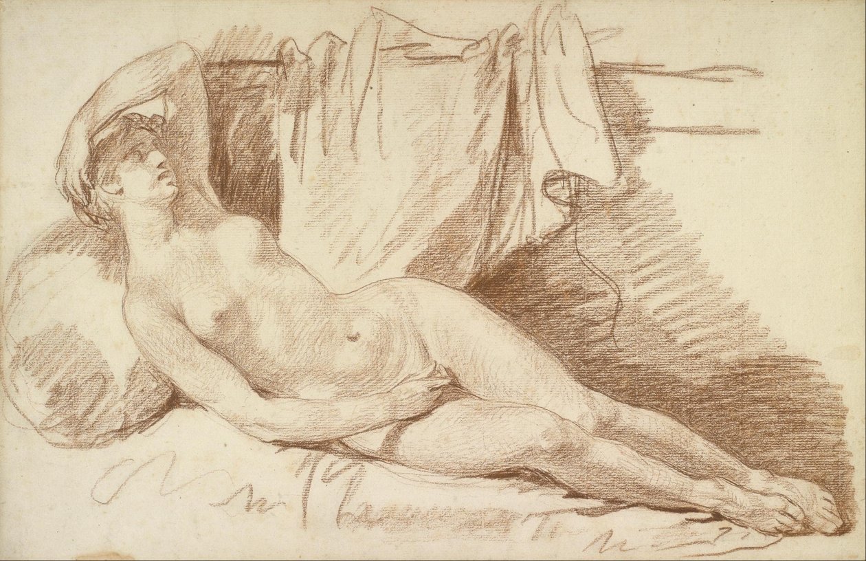 Nu feminino reclinado: Estudo para "Aegina visitada por Júpiter" de Jean Baptiste Greuze