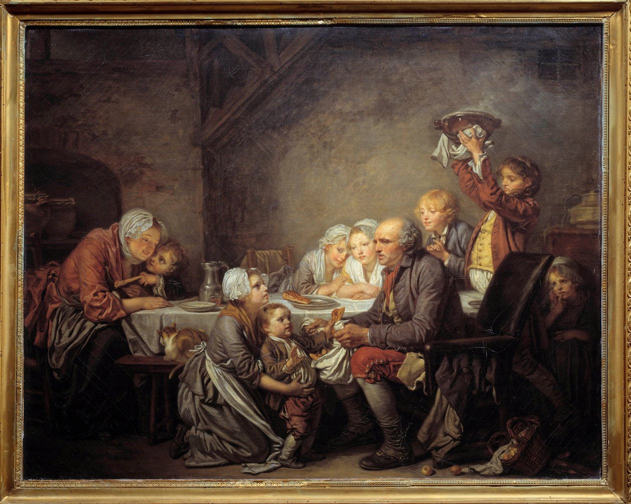 O bolo dos Reis Uma família que partilha o bolo na festa da Epifania. Pintura de Jean Baptiste Greuze (1725-1805) 1774 Sol. 0,72x0,91 m Montpellier musee Fabre de Jean Baptiste Greuze