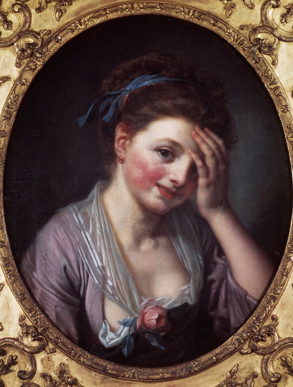 A menina tem a Rosa Pintura de Jean Baptiste Greuze (1725-1805) do século XVIII. Paris, Musee Cognacq Jay. de Jean Baptiste Greuze