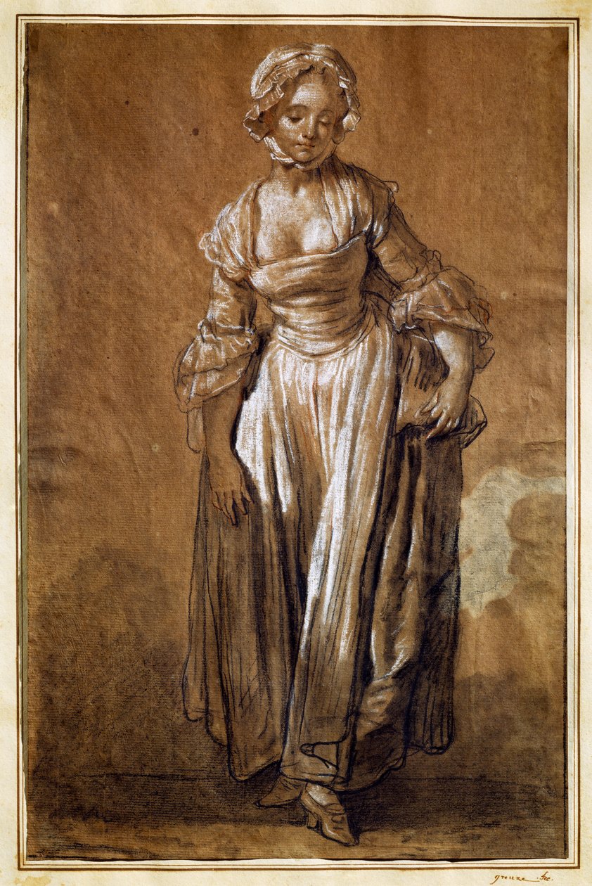 Jovem de pé, desenho de Jean-Baptiste Greuze (1725-1805) de Jean Baptiste Greuze