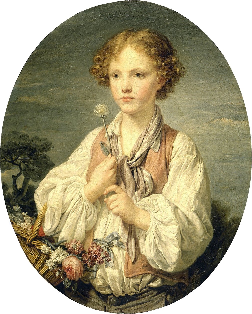 Jovem pastor segurando uma flor de Jean Baptiste Greuze