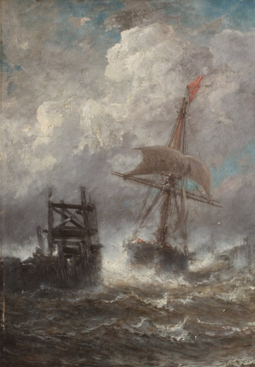 Seascape com navio, 1870 de Jean Baptiste Henri Durand Brager
