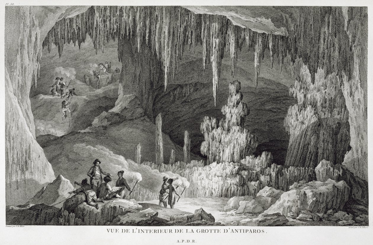 Vista do Interior da Gruta de Antiparos, gravada por Jean Baptiste Tillard (1740-1813) de Jean Baptiste Hilair