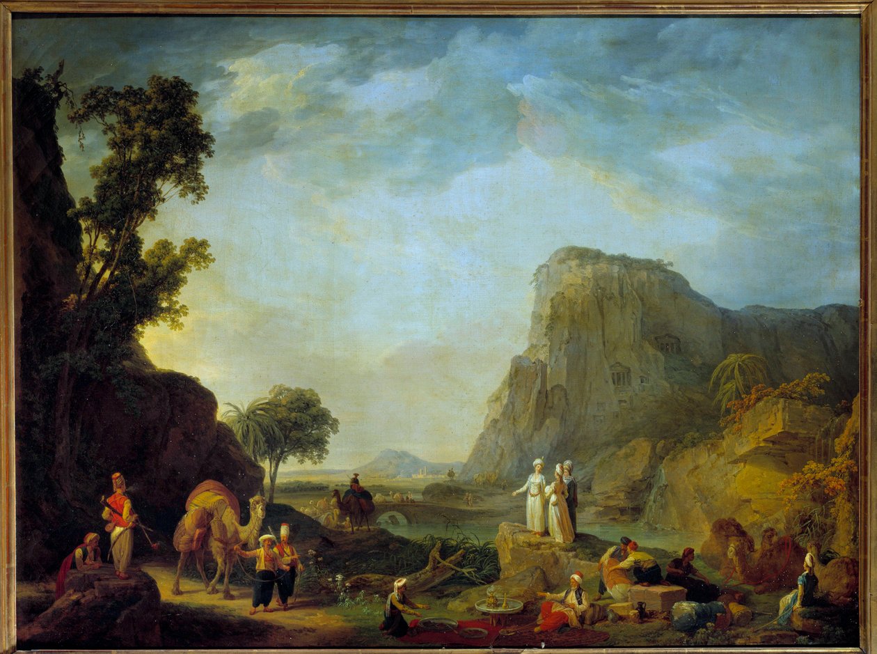 Pintura de paisagem oriental de Jean Baptiste Hilaire (1753-1822 aprox.) Século XIX Sol. 0,65x0,85m de Jean Baptiste Hilaire