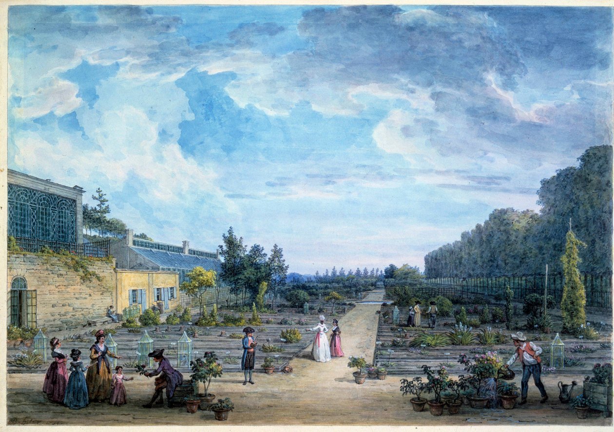 Vista do Jardin du Roi (atual Jardin des Plantes) Litografia de Jean Baptiste Hilaire (1753-1822) 1794 Paris, B.N. de Jean Baptiste Hilaire