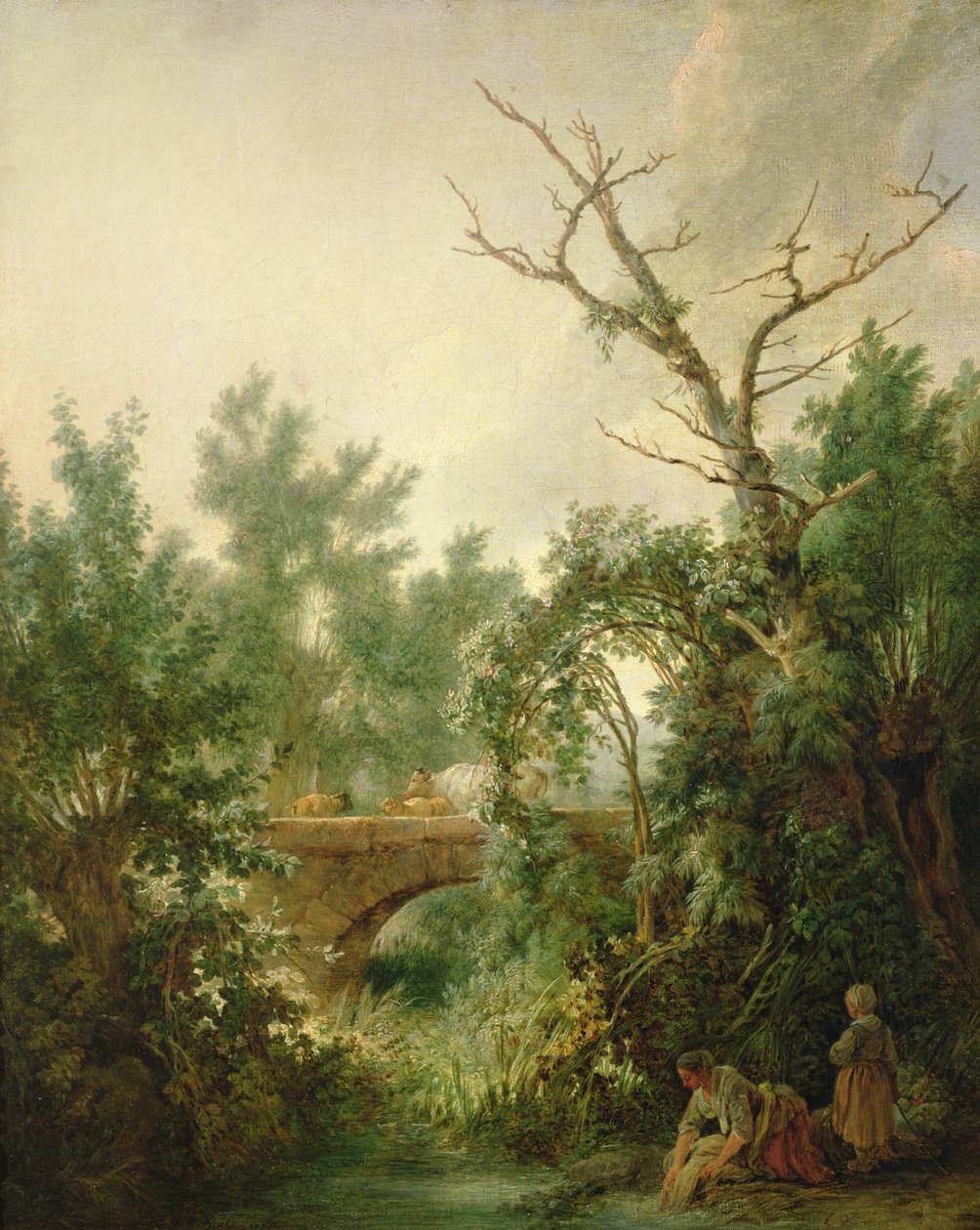 Camponesa, mulher, lavando roupa, perto, um, ponte de Jean Baptiste Huet