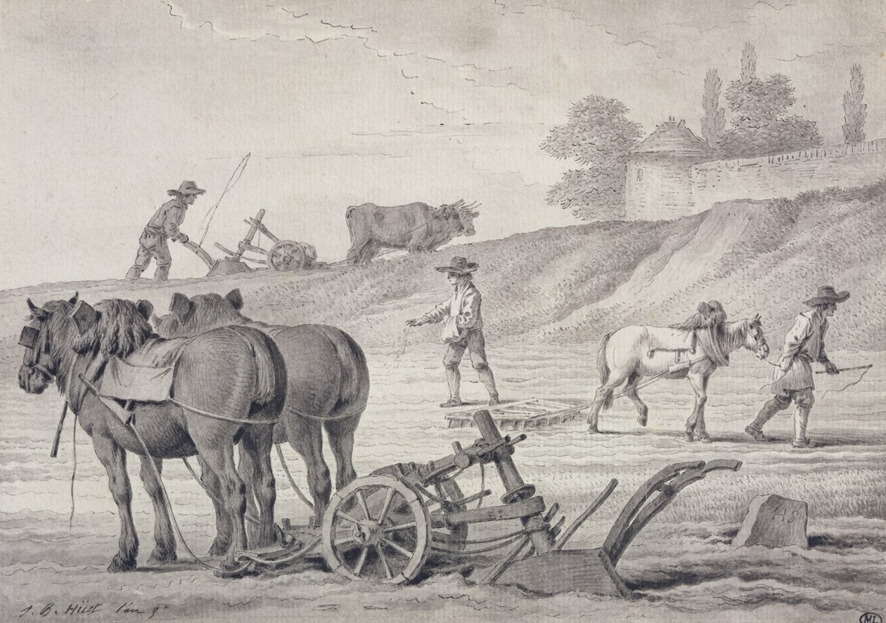 Lavrar os campos (caneta e tinta e lavar no papel) de Jean Baptiste Huet