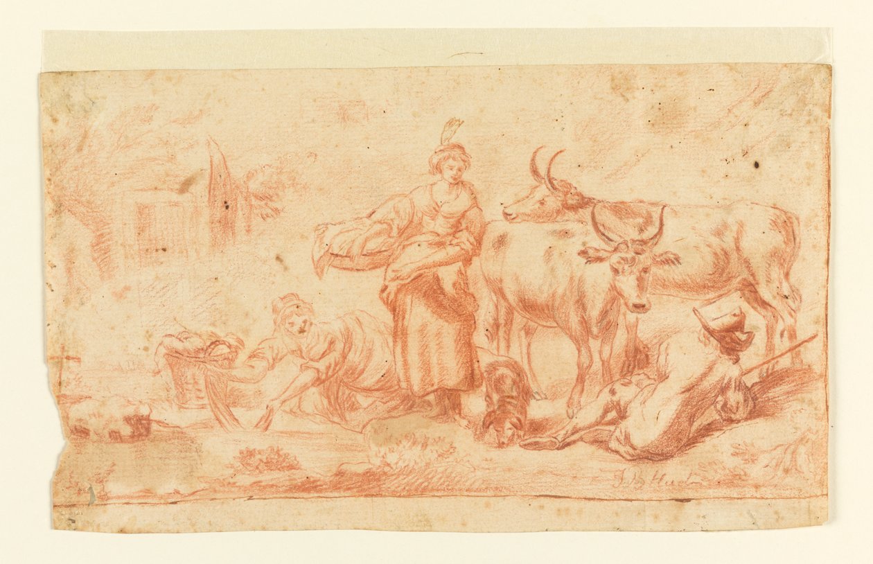 Mulheres lavando perto de um rebanho de vacas de Jean Baptiste Huet