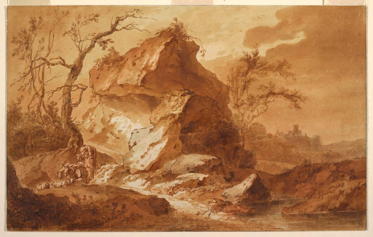 Desenho, Uma paisagem montanhosa, 1763 de Jean Baptiste Huet