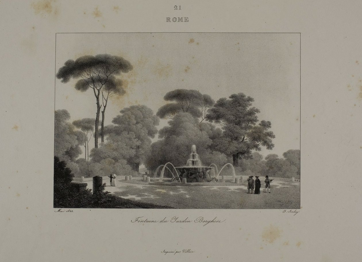 Fonte no jardim da Villa Borghese, Roma de Jean Baptiste Isabey