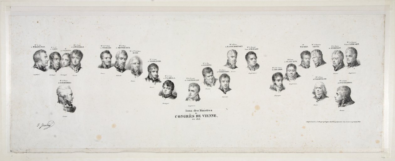 Nomes de Ministros do Congresso de Viena, 1815, pub. 1815 de Jean Baptiste Isabey