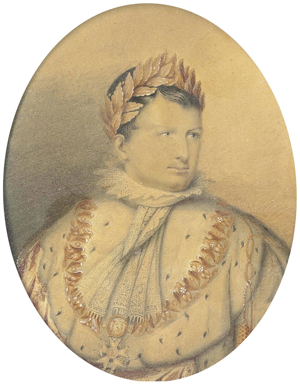 Retrato de Napoleão. Lápis e aguarela, 14 x 10,5 cm (oval) de Jean Baptiste Isabey