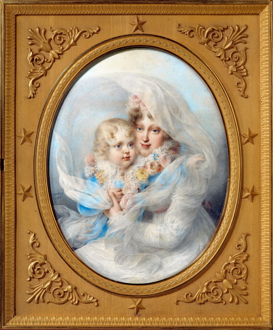 Retratos do Imperador Maria Luísa (1791-1847) e Rei de Roma, Napoleão II, Duque de Reichstadt (1811-1832) filho do Imperador Napoleão I (1769-1821) Pintura de João Batista Isabeu (1767-1855) 1814 Coleção particular de Jean Baptiste Isabey