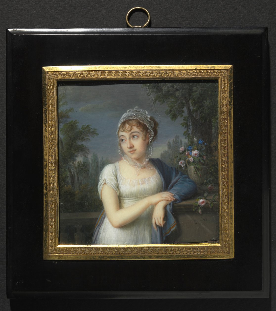 Retrato de uma mulher perto de uma balaustrada, 1804. de Jean Baptiste Jacques Augustin