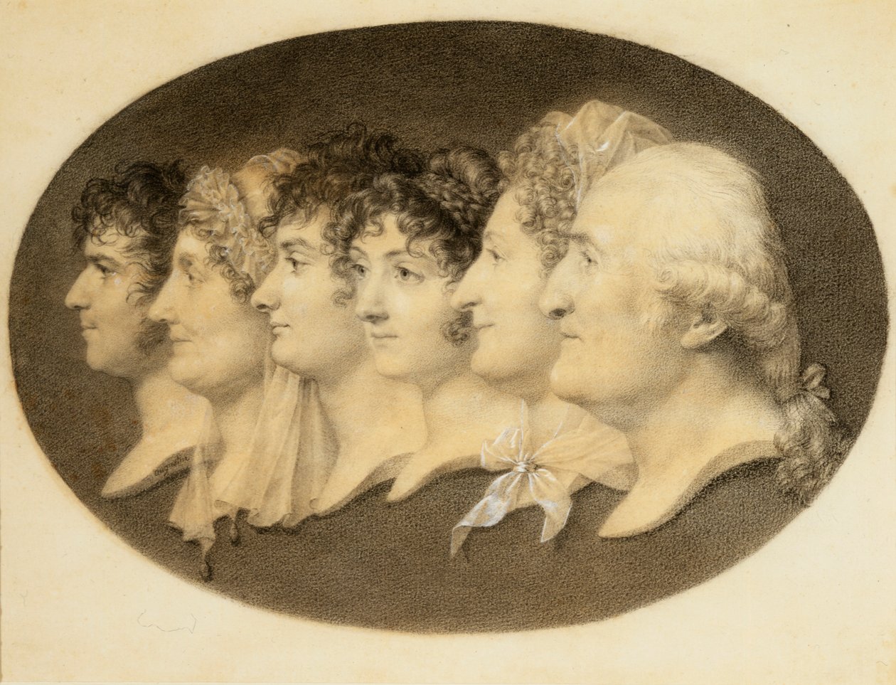 Retrato de perfil de Augustin e sua família de Jean Baptiste Jacques Augustin