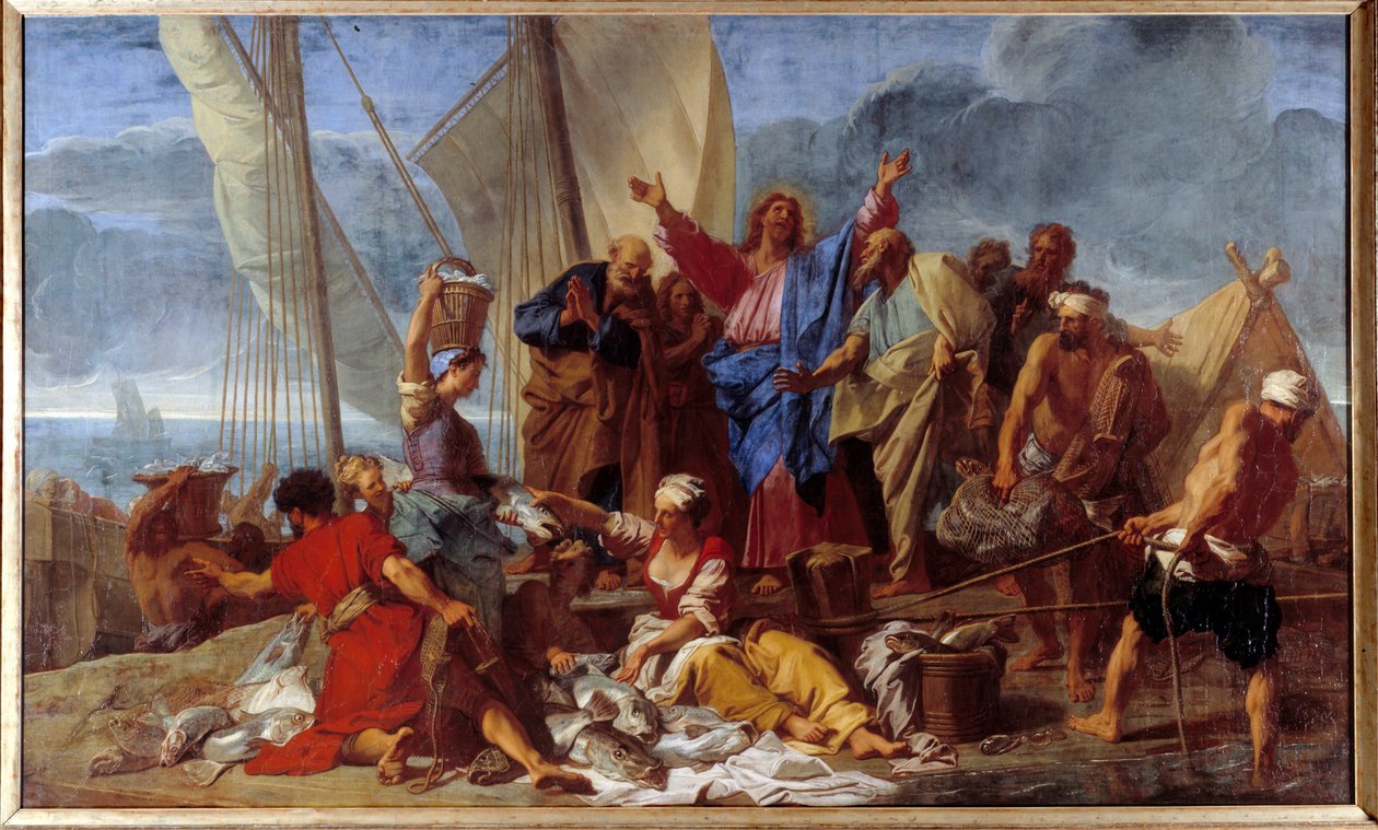 O pecado milagroso que Jesus ressuscitou diz ao apóstolo o melhor lugar para pecar. Pintura de Jean Jouvenet (1644-1717) 1706 Sol. 3,92x6,64 m de Jean Baptiste Jouvenet