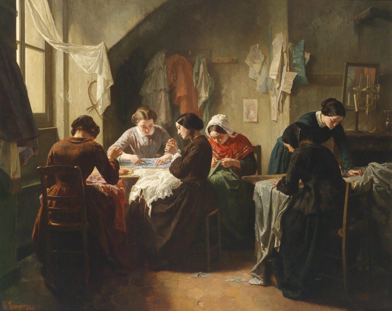 Costureiras bretãs de Jean Baptiste Jules Trayer