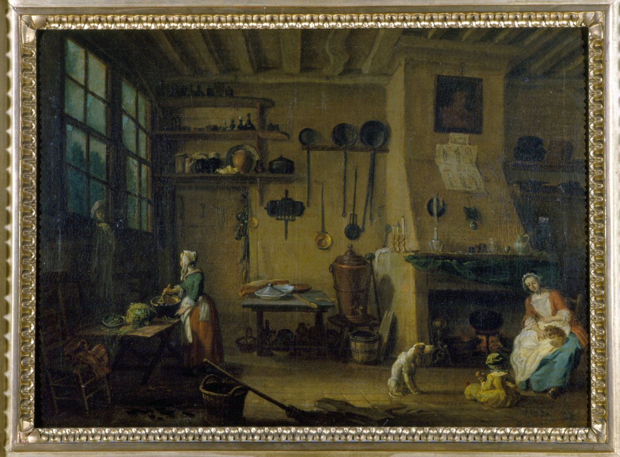 Cozinha Bourgeoise - pintura de J.B Lallemand (1716 - 1803), final do século XVII, Museu de Belas Artes de Dijon. de Jean Baptiste Lallemand