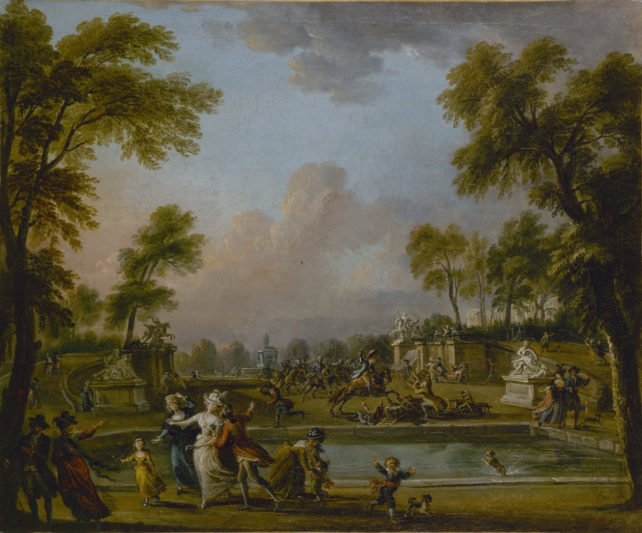 Príncipe de Lambesc entrando à força nos jardins das Tulherias, 12 de julho de 1789, c. 1789. de Jean Baptiste Lallemand