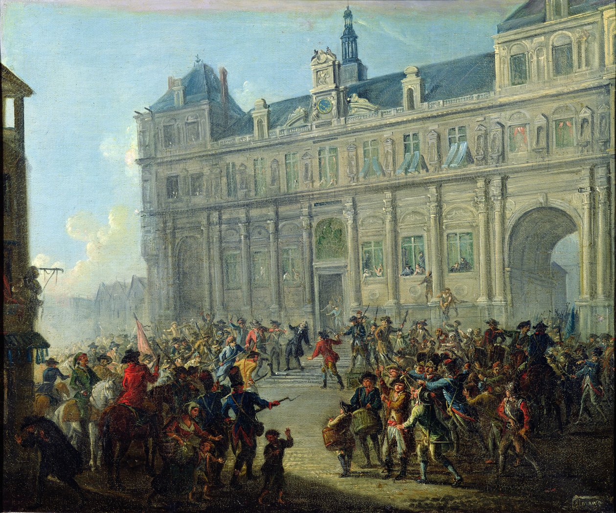 O Assassinato de Jacques de Flesselles na Escadaria da Prefeitura em 14 de julho de 1789 de Jean Baptiste Lallemand