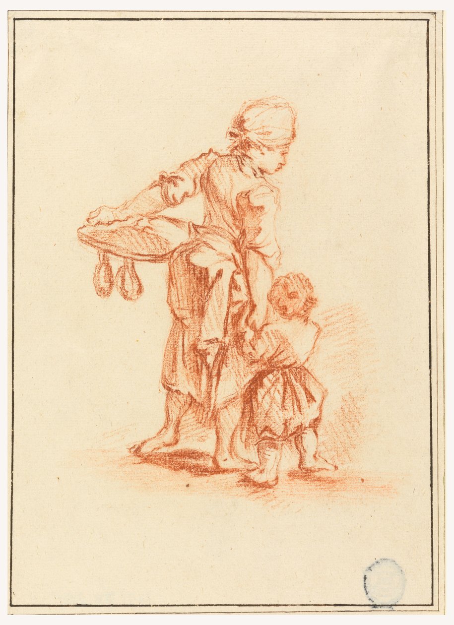 Desenho, Uma mulher a conduzir uma criança, 1750-75 de Jean Baptiste Le Prince