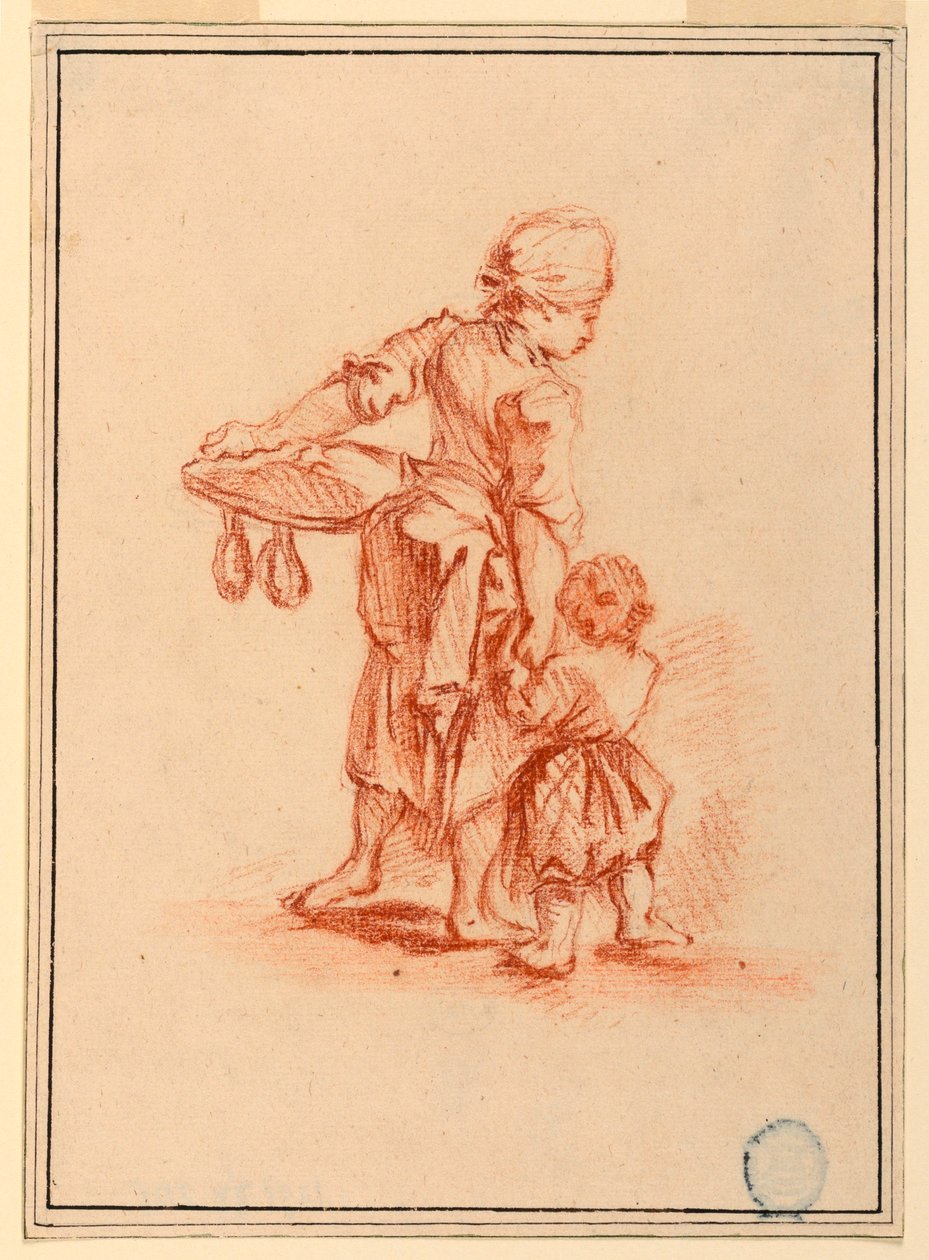 Desenho, Uma mulher a conduzir uma criança, 1750-75 de Jean Baptiste Le Prince