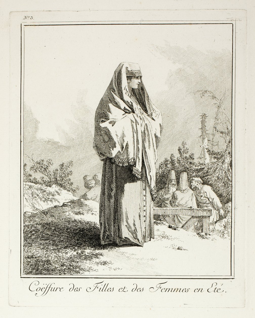 Cocar para meninas e mulheres no verão, prato três de Divers Habillements des Peuples du Nord de Jean Baptiste Le Prince