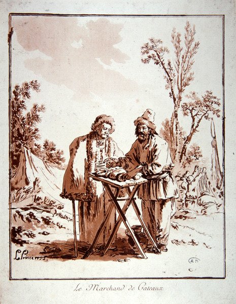 O Cake Merchant (aquatint) de Jean Baptiste Le Prince