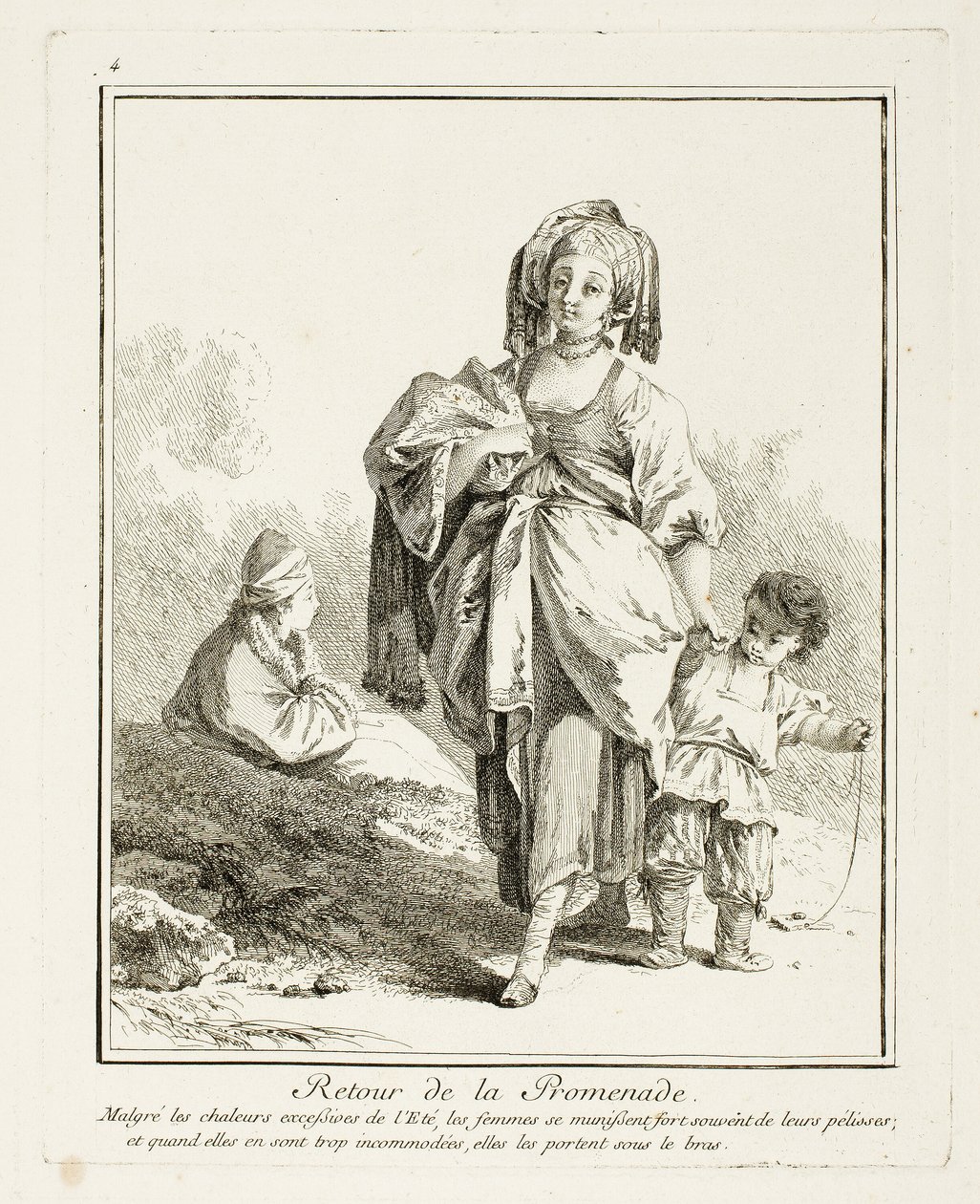 Passeio de regresso, prato quatro de Suite de Divers Habillements de Peuples du Nord de Jean Baptiste Le Prince