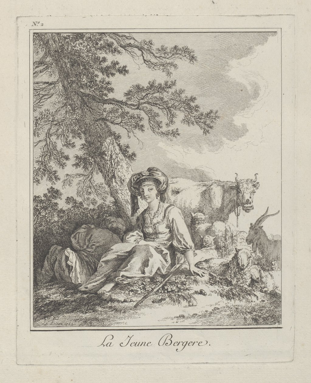 A jovem pastora, placa dois de Divers Habillements des Peuples du Nord, 1765 de Jean Baptiste Le Prince