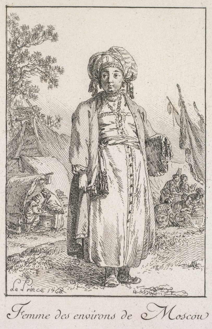 Mulher dos subúrbios de Moscou, 1768. de Jean Baptiste Le Prince