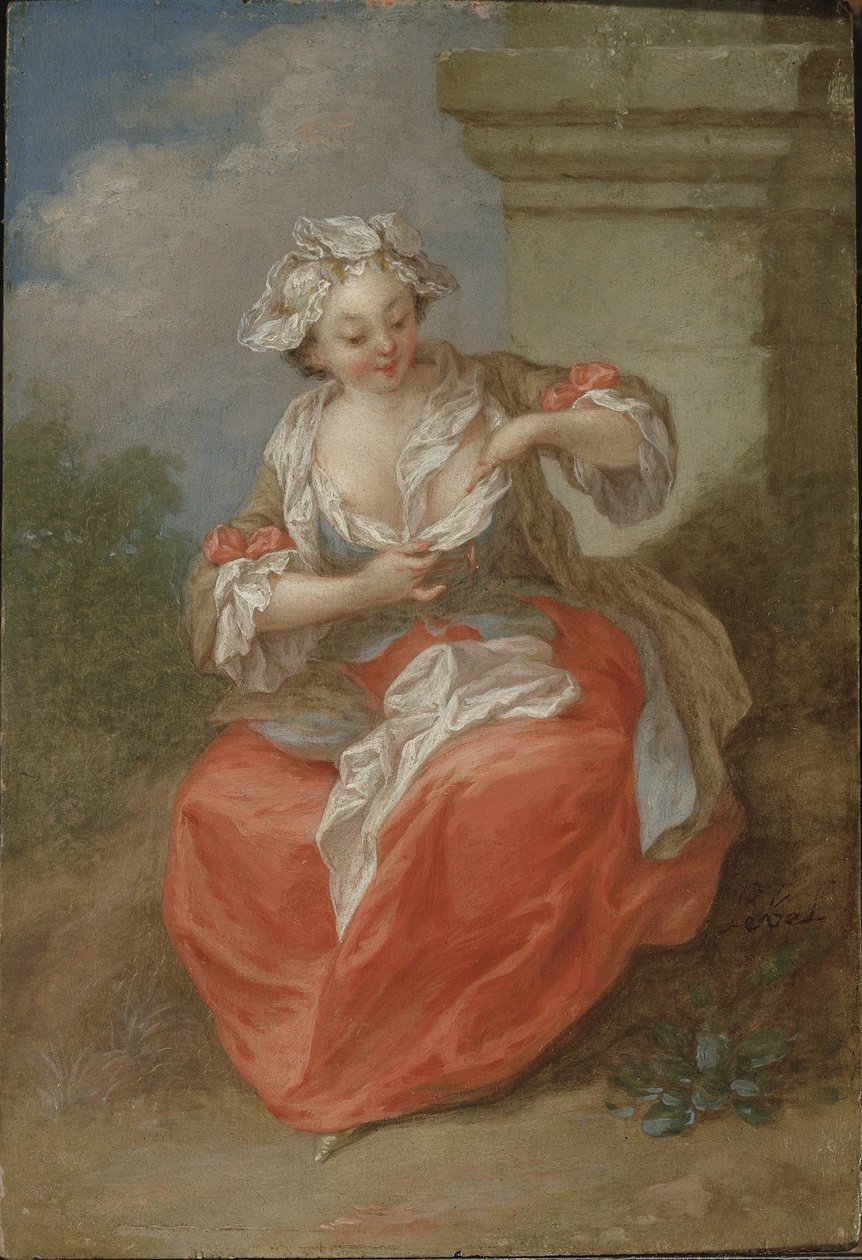 Young Girl Chasing Fleas, c.1750 (óleo sobre tela) de Jean Baptiste Lebel