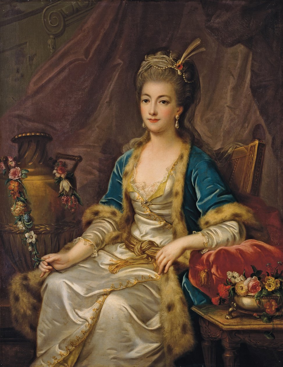 Retrato de uma mulher sentada vestida "à la russe" de Jean Baptiste Leprince