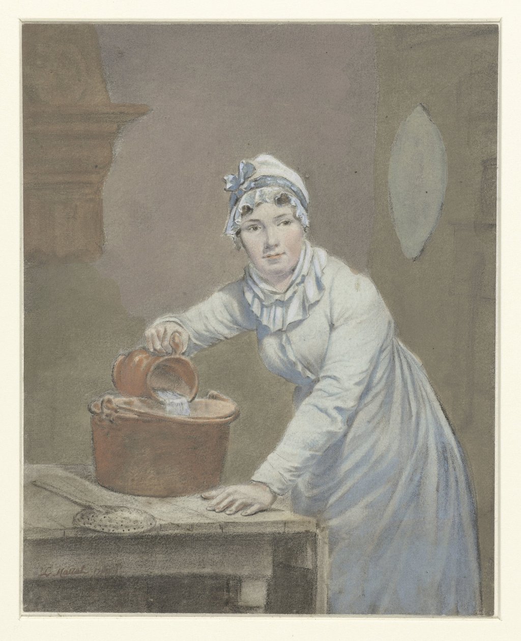 Empregada derrama leite em uma panela de Jean Baptiste Mallet (possibly)