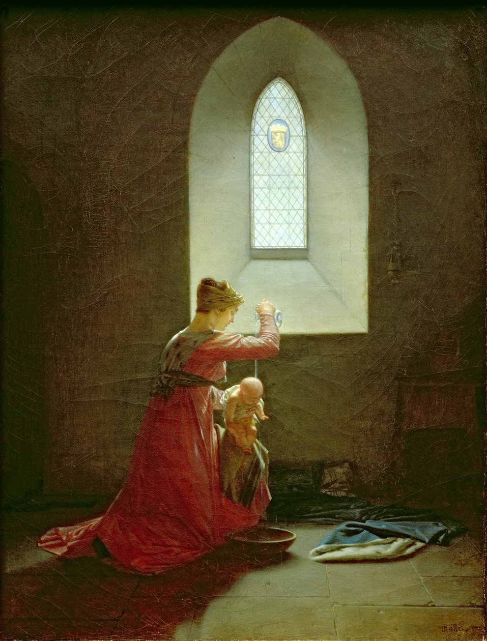 Genevieve de Brabant Baptising seu filho na prisão de Jean Baptiste Mallet